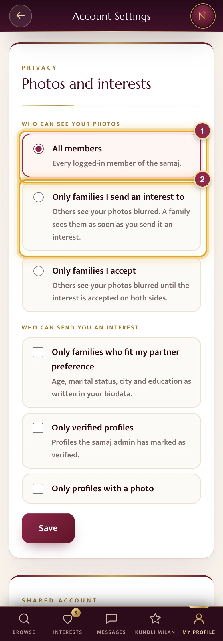 Photo and interest privacy